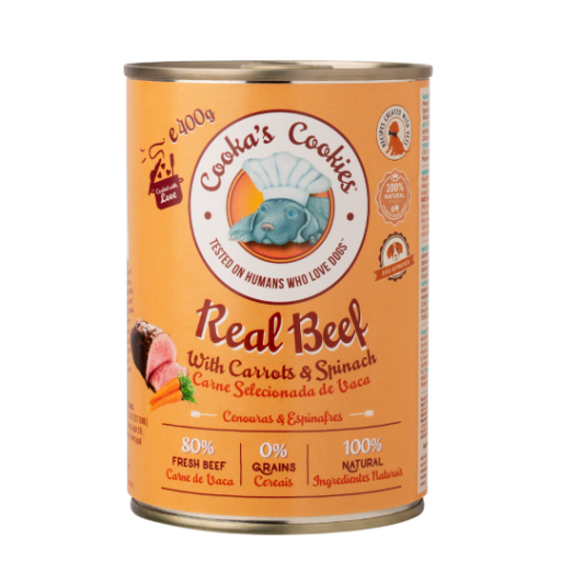 Cooka’s Cookies - Real Beef - jautienos konservai su morkomis ir špinatais