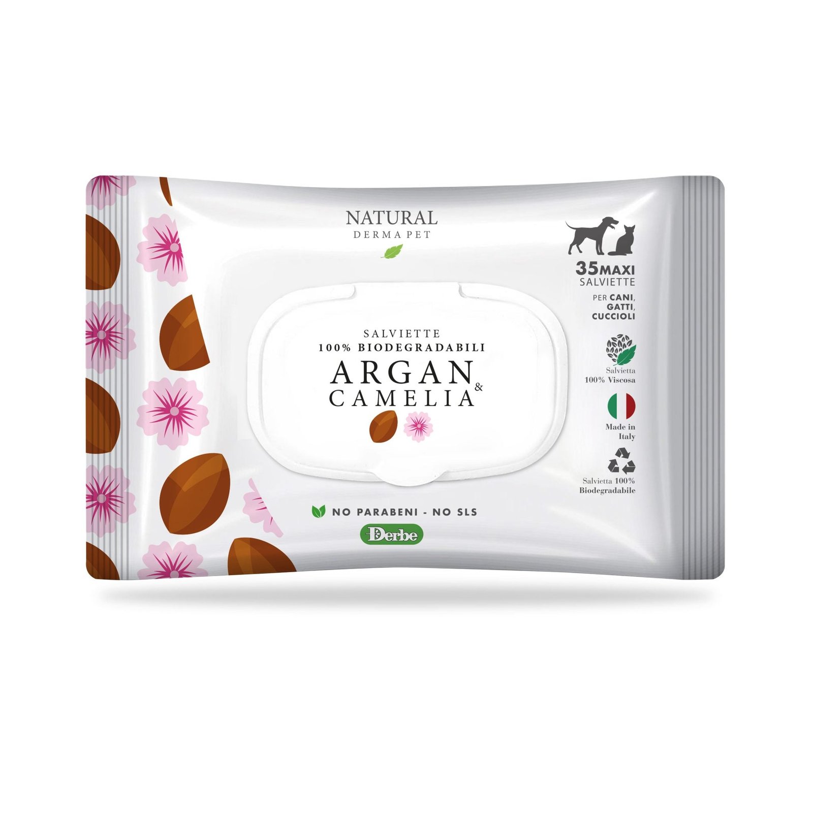 Natural Derma Pet drėgnos servetėlės su argano ir kamelijos ekstraktu kailiui